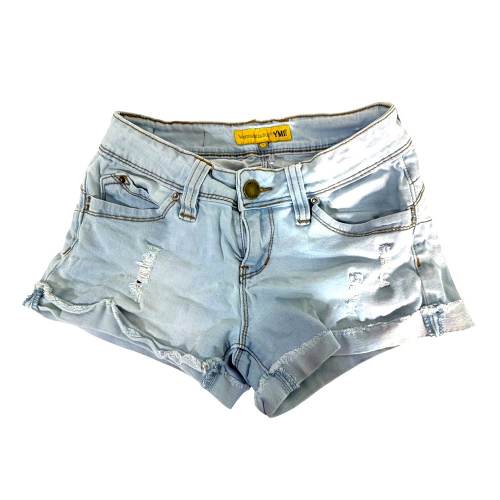 YMI Light Blue Ripped Jean Shorts size 1